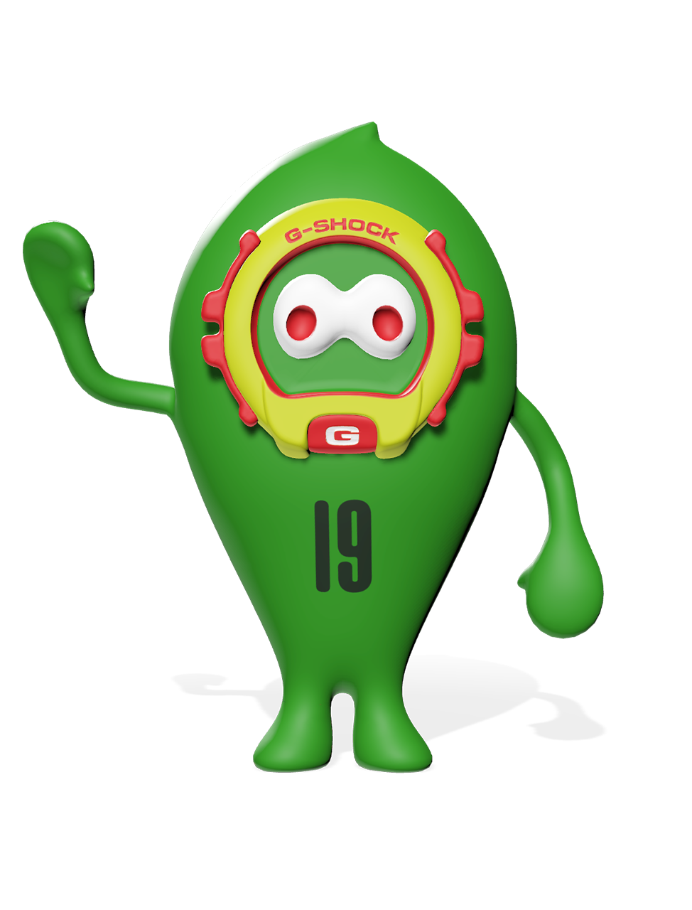 Front view of the green color character 'Rock,' inspired by the DW-6900.