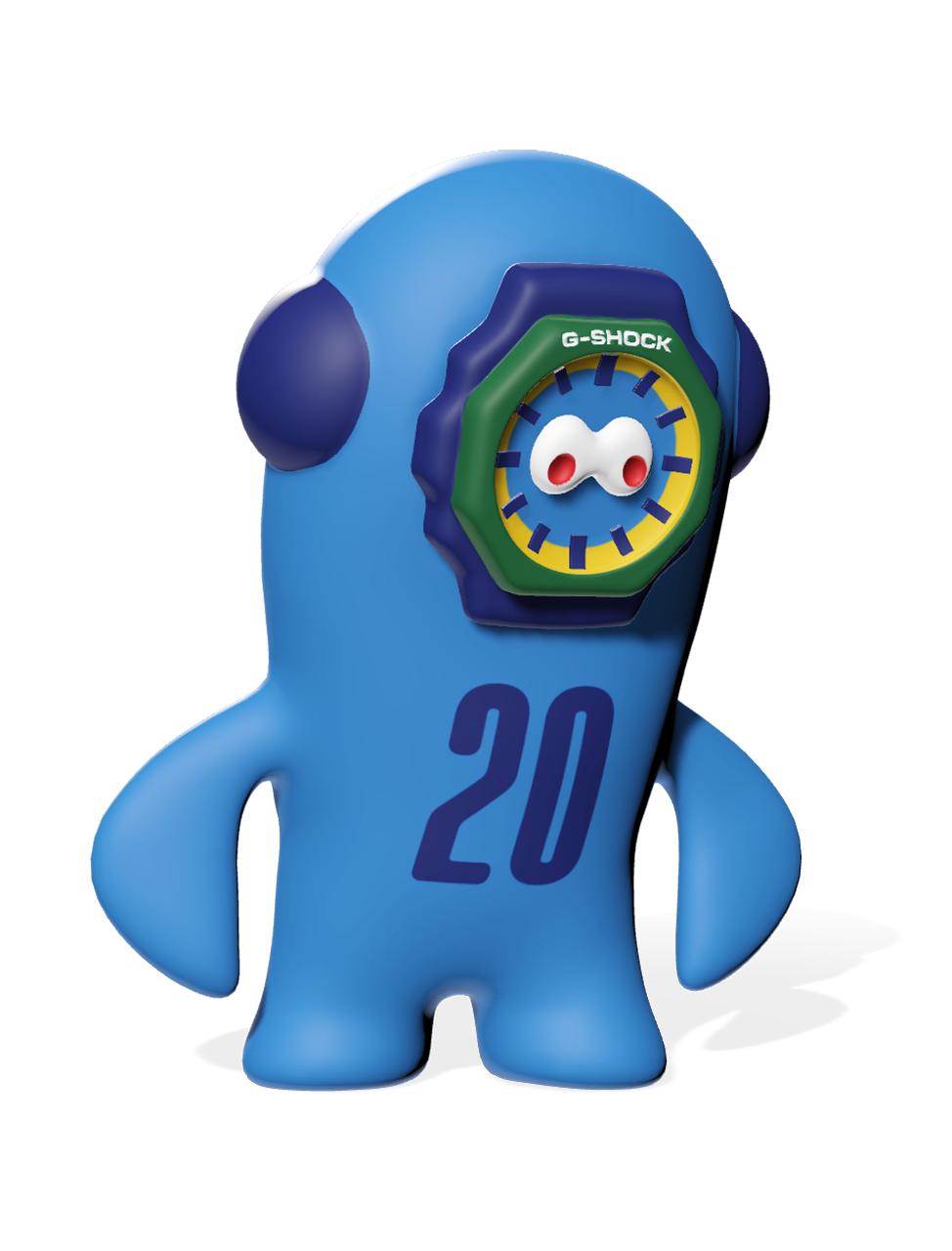 Front view of the blue character 'Duno,' inspired by the GA-2100.