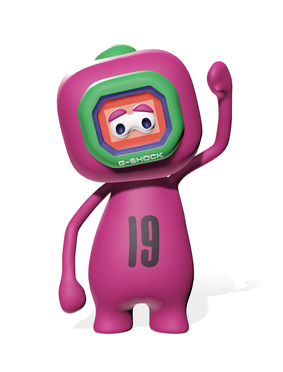 Front view of the pink color character 'GORO', inspired by the DW-5000 DW-5600.