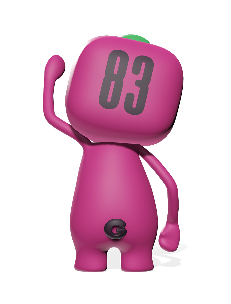 Back view of the pink color character 'GORO', inspired by the DW-5000 DW-5600.